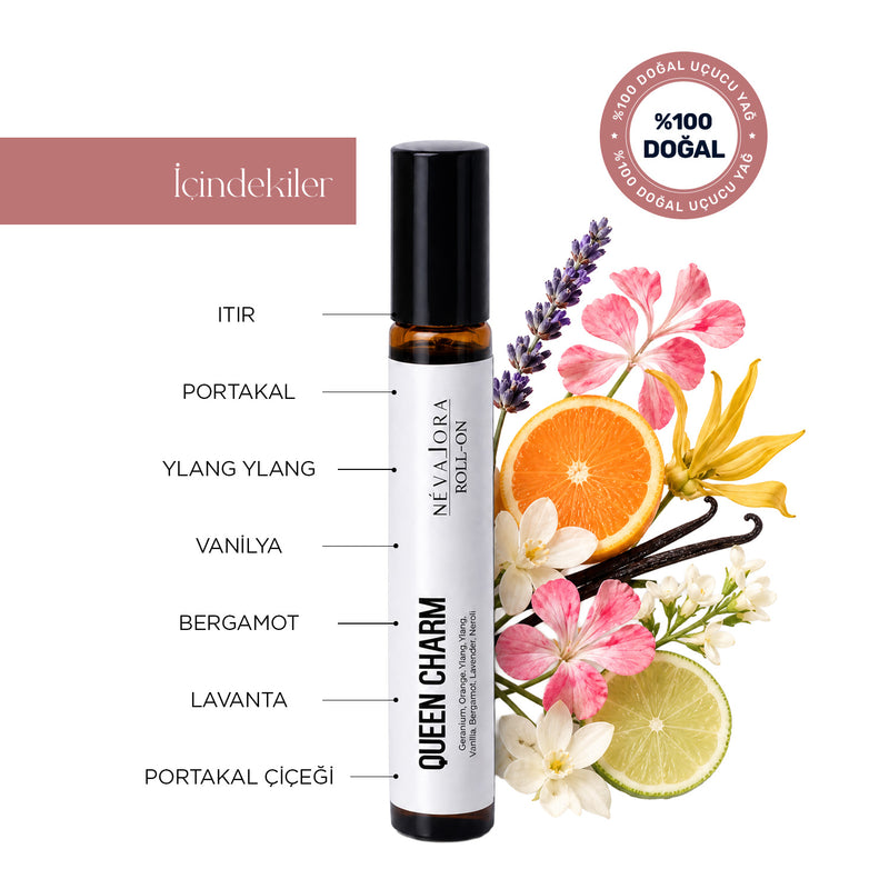 QUEEN CHARM – Dişil Enerji Temalı Aromaterapi Roll-On | %100 Doğal Uçucu Yağ | 10 ml